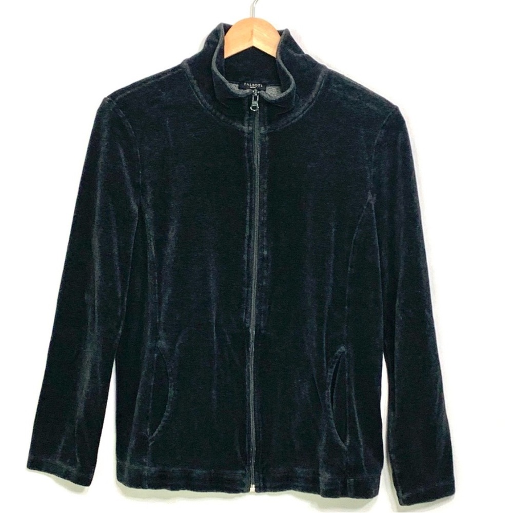 Talbots Petite Dark Gray Velvet Zip Up Jacket Size Medium Petite Track Jacket
